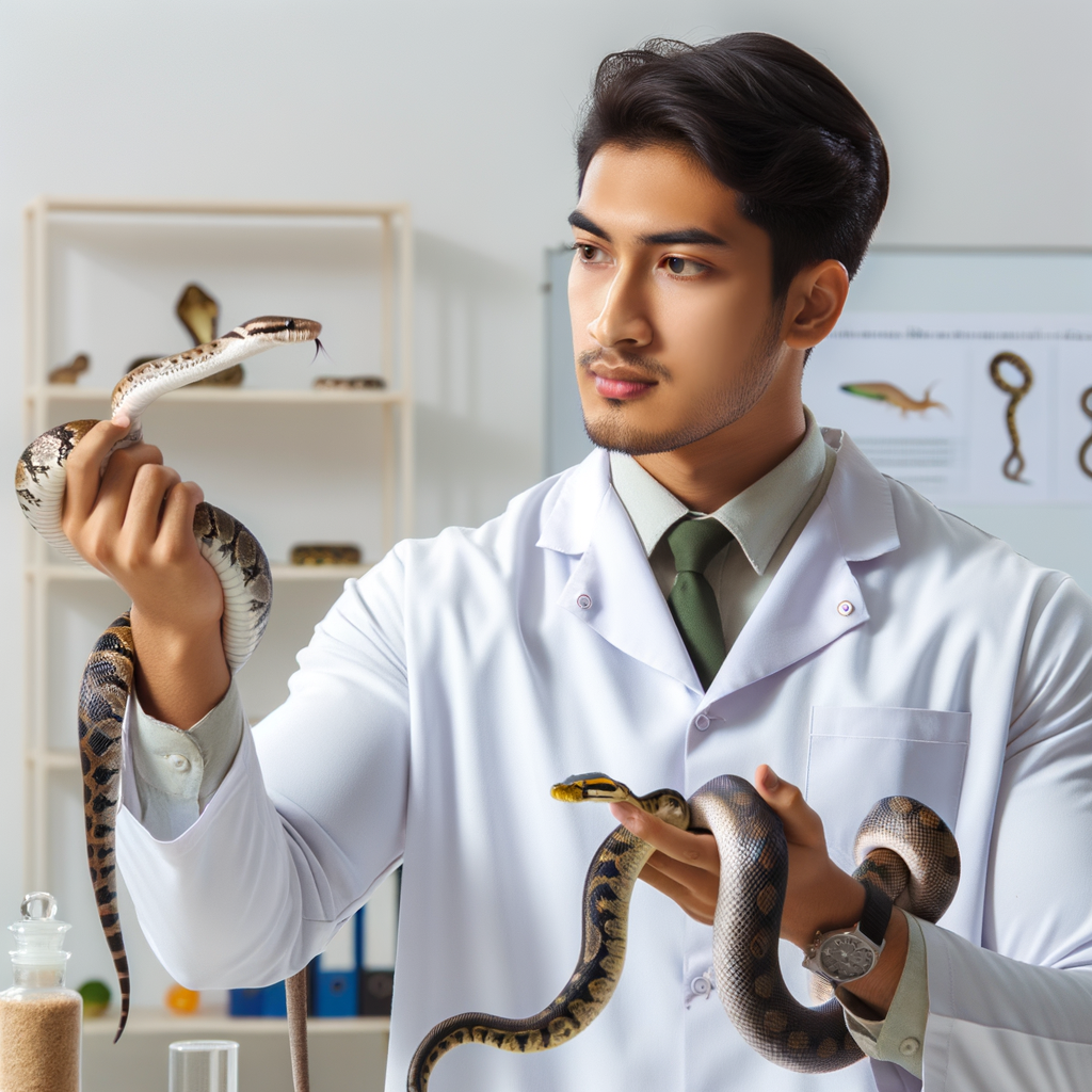 Professional herpetologist demonstrating snake behavior management and handling techniques, focusing on understanding and modifying behavioral changes in various species of pet snakes through training.