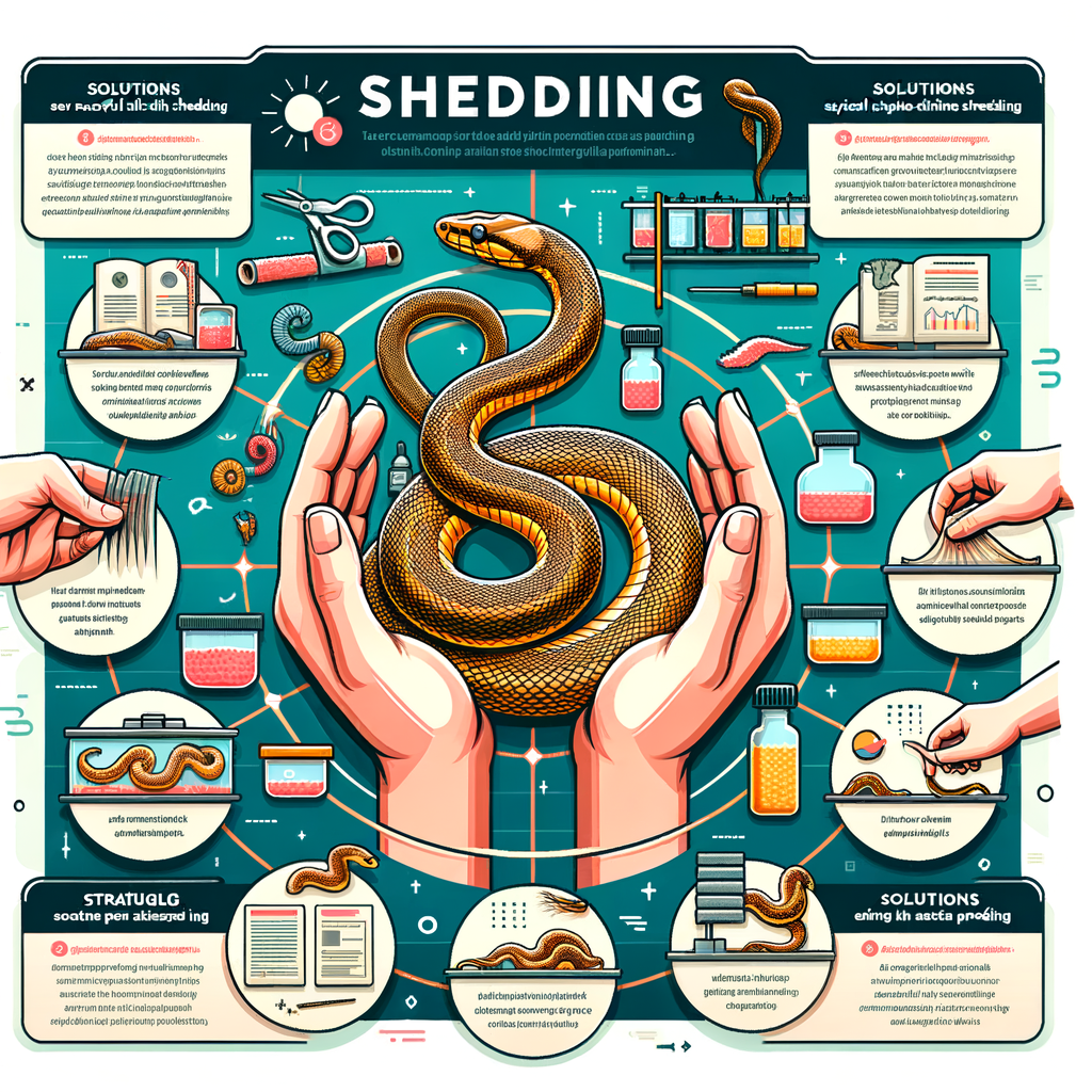 Infographic illustrating the snake shedding process, shedding techniques for snakes, and solutions for common snake shedding issues to aid in successful snake skin shedding and improve snake shedding care.